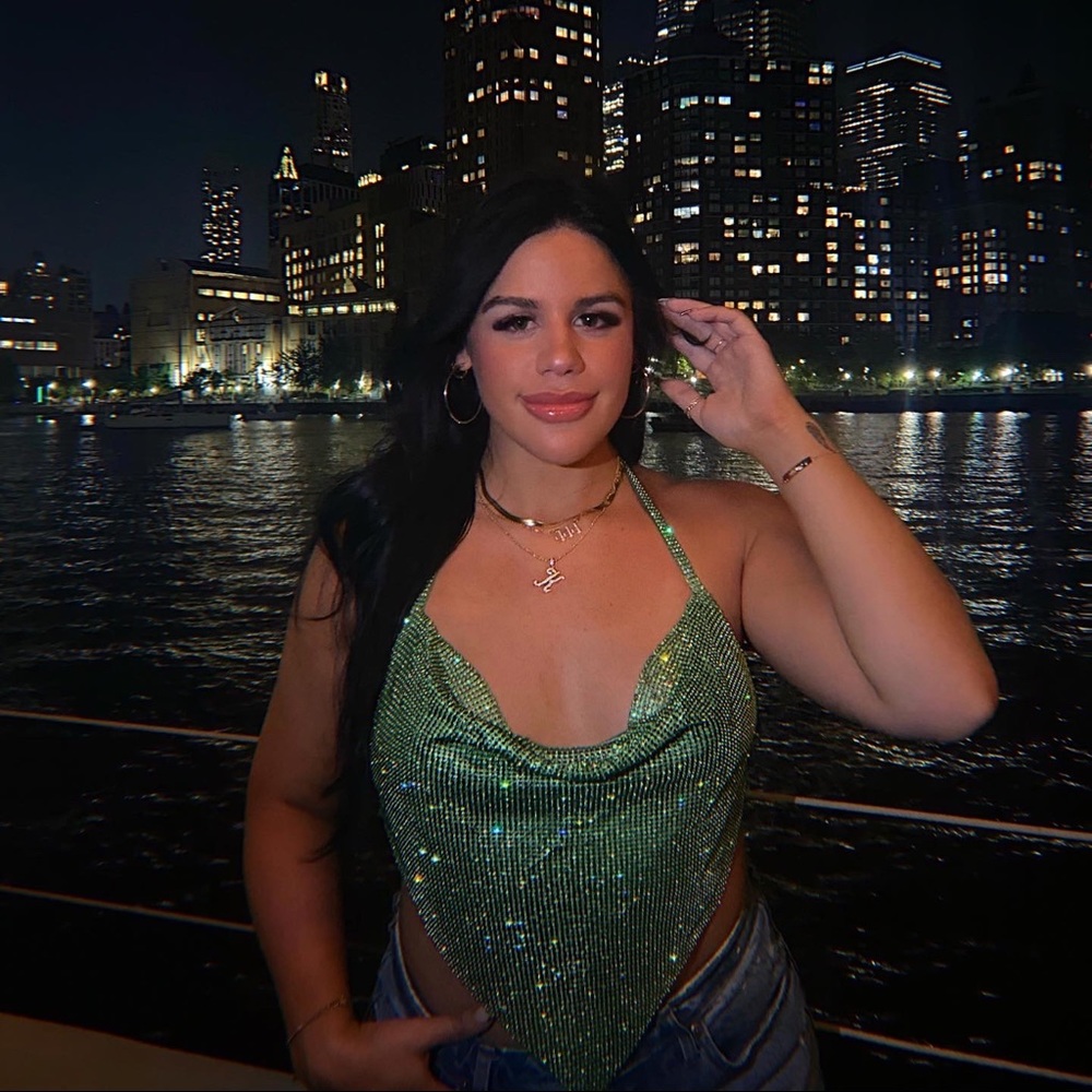 MESHKI Daphne Diamente Cowl Neck Halter Top